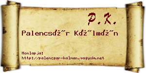 Palencsár Kálmán névjegykártya